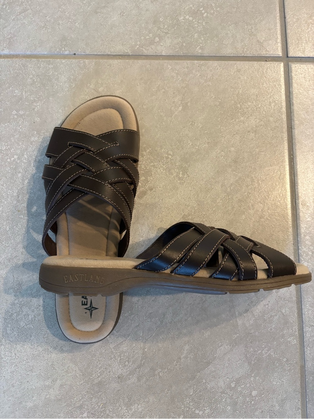Eastland Dark Brown Woven Slide Sandals - Picture 2 of 3